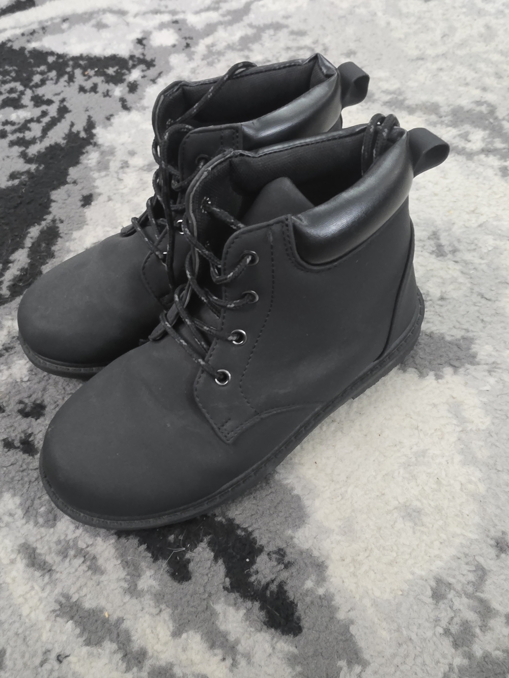 Kids Black Lace-Up Ankle Boots